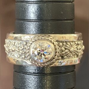 Sarda Moissanite Sterling Silver Janyl Adair Eternity Band Ring